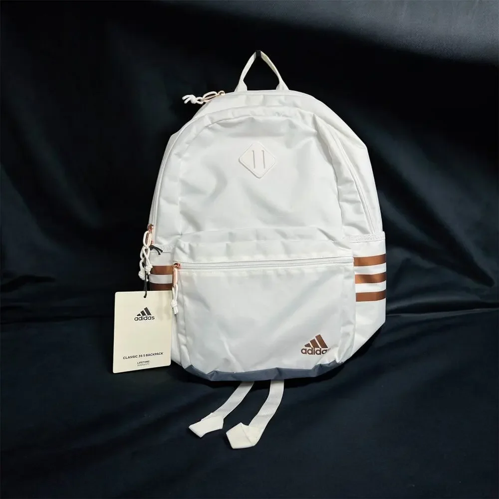 Adidas Classic 3 Stripe White Rose Gold Onix Grey Backpack W) Laptop Sleeve NEW